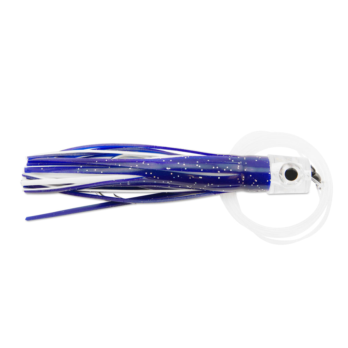 C&H Lures Lil Stubby Rig with blue/white skirt ready for saltwater trolling