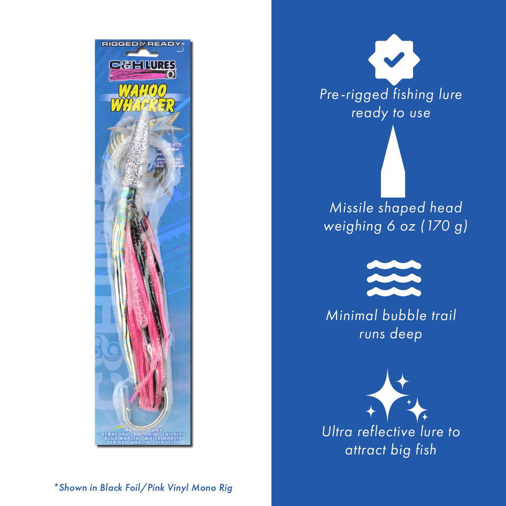 C&H Lures Wahoo Whacker with 10/0 Mustad hook for strong hookups.