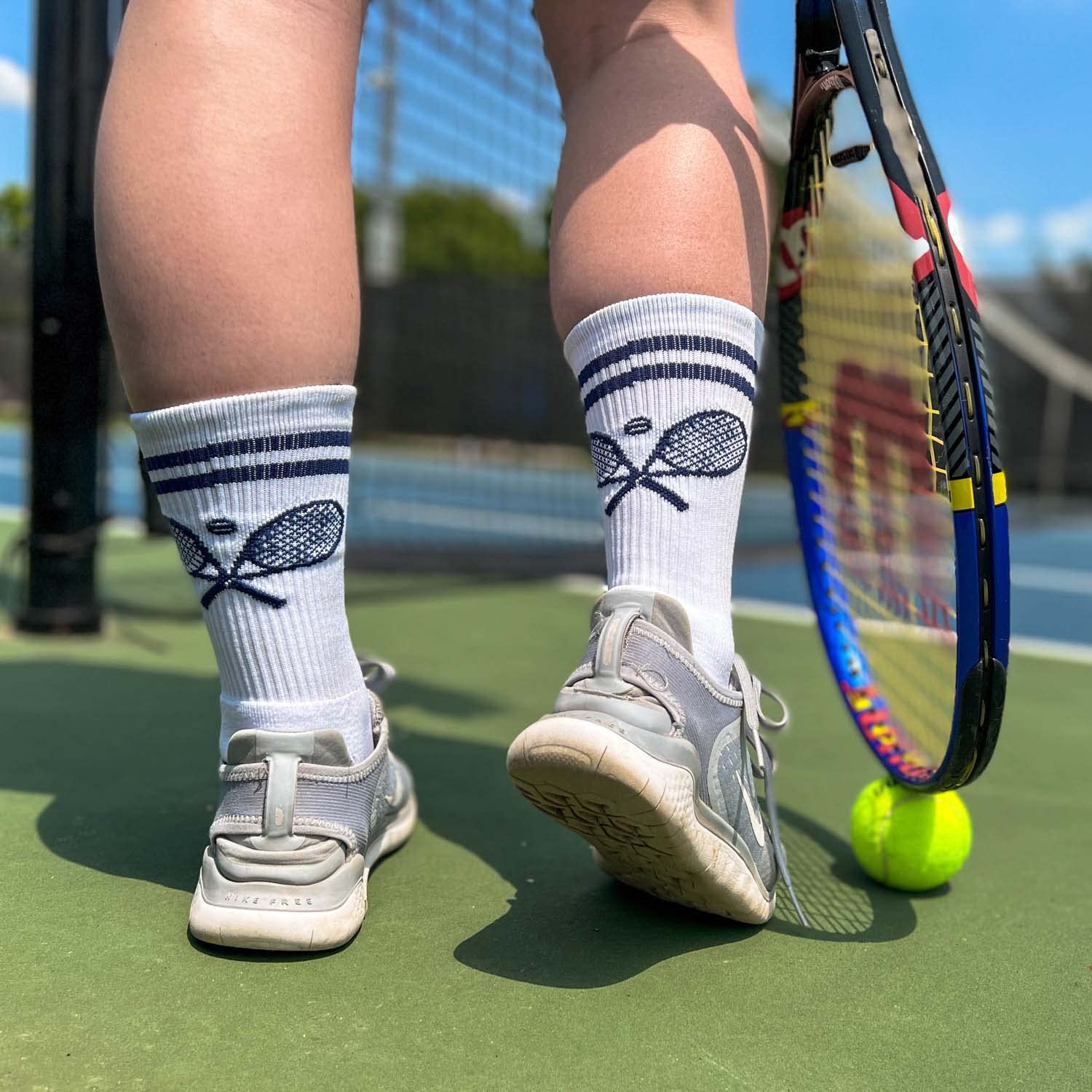 ChalkTalkSPORTS tennis socks on foot demonstrate comfortable fit for all-day wear
