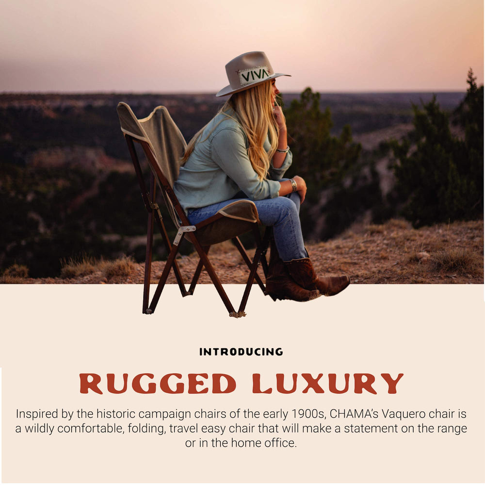 CHAMA Vaquero chair folding frame enables effortless transport.