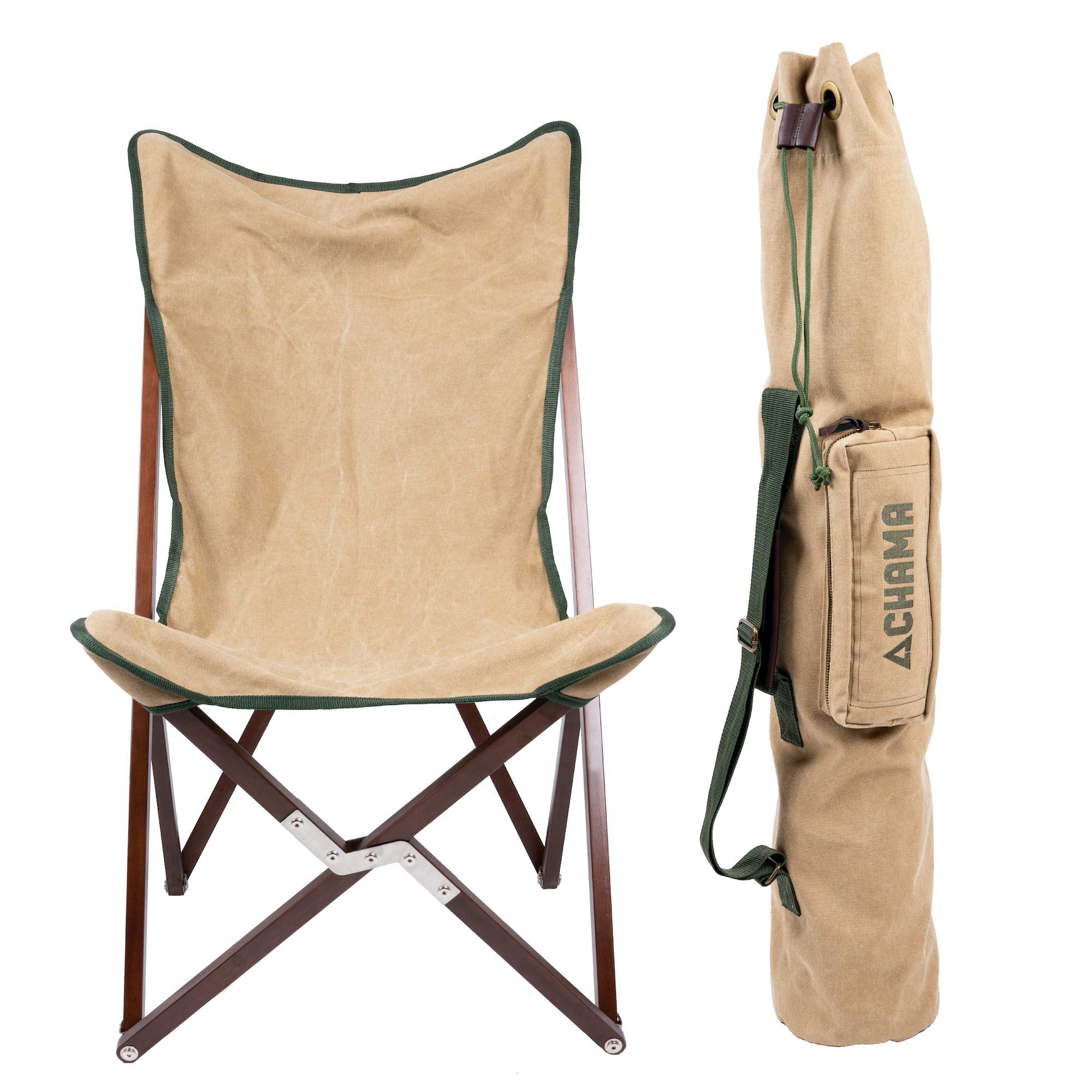 CHAMA Vaquero chair front view shows sturdy hardwood frame for outdoor use.