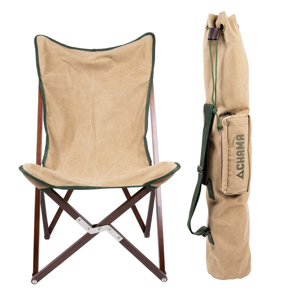 CHAMA Vaquero chair front view shows sturdy hardwood frame for outdoor use.