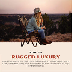 CHAMA Vaquero chair side view highlights compact fold and transport ease.