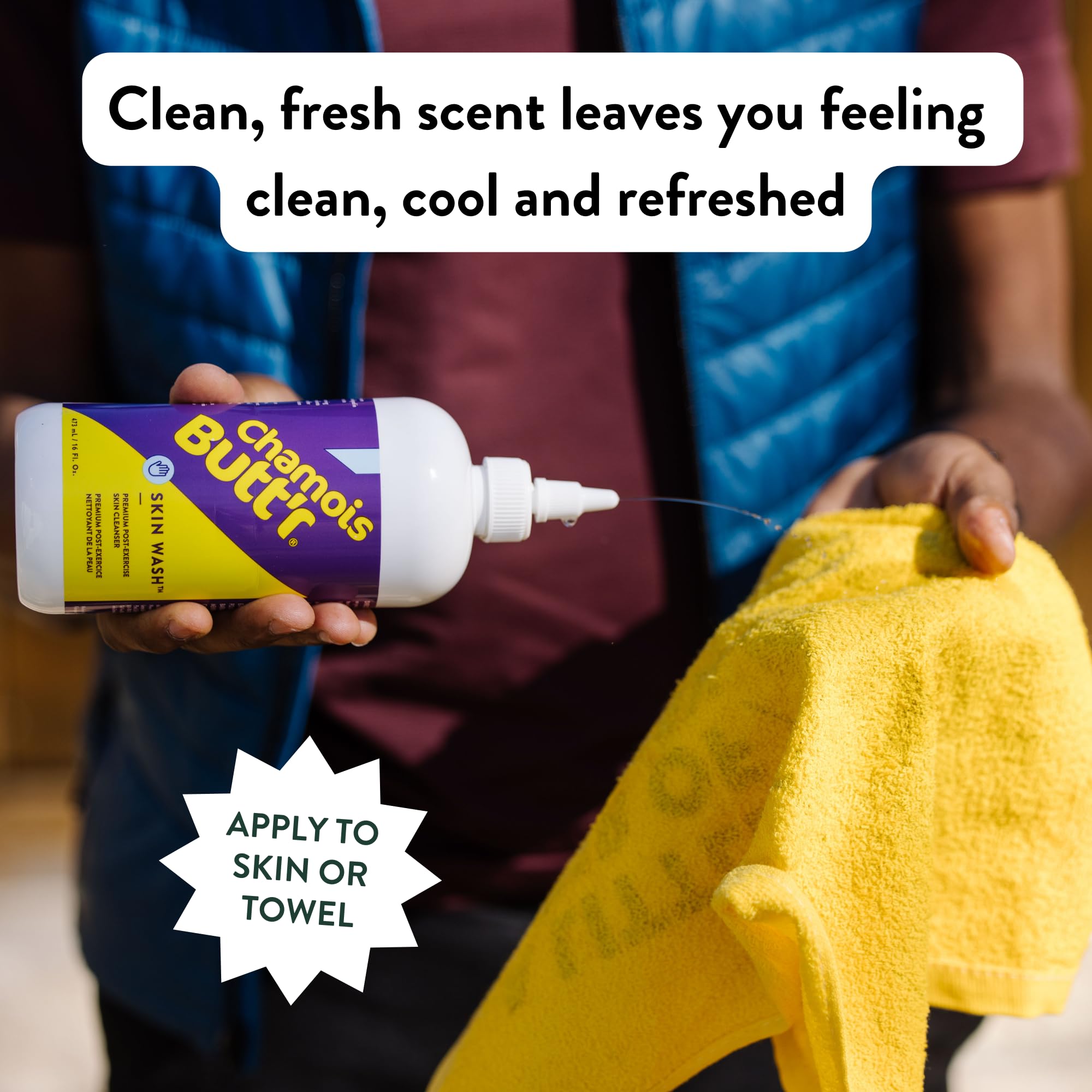 Chamois Butt'r Skin Wash usage scene, quick wipe after a strenuous ride