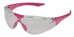 Champion Range shooting glasses for youth with clear lenses, pink temples, ballistic protection