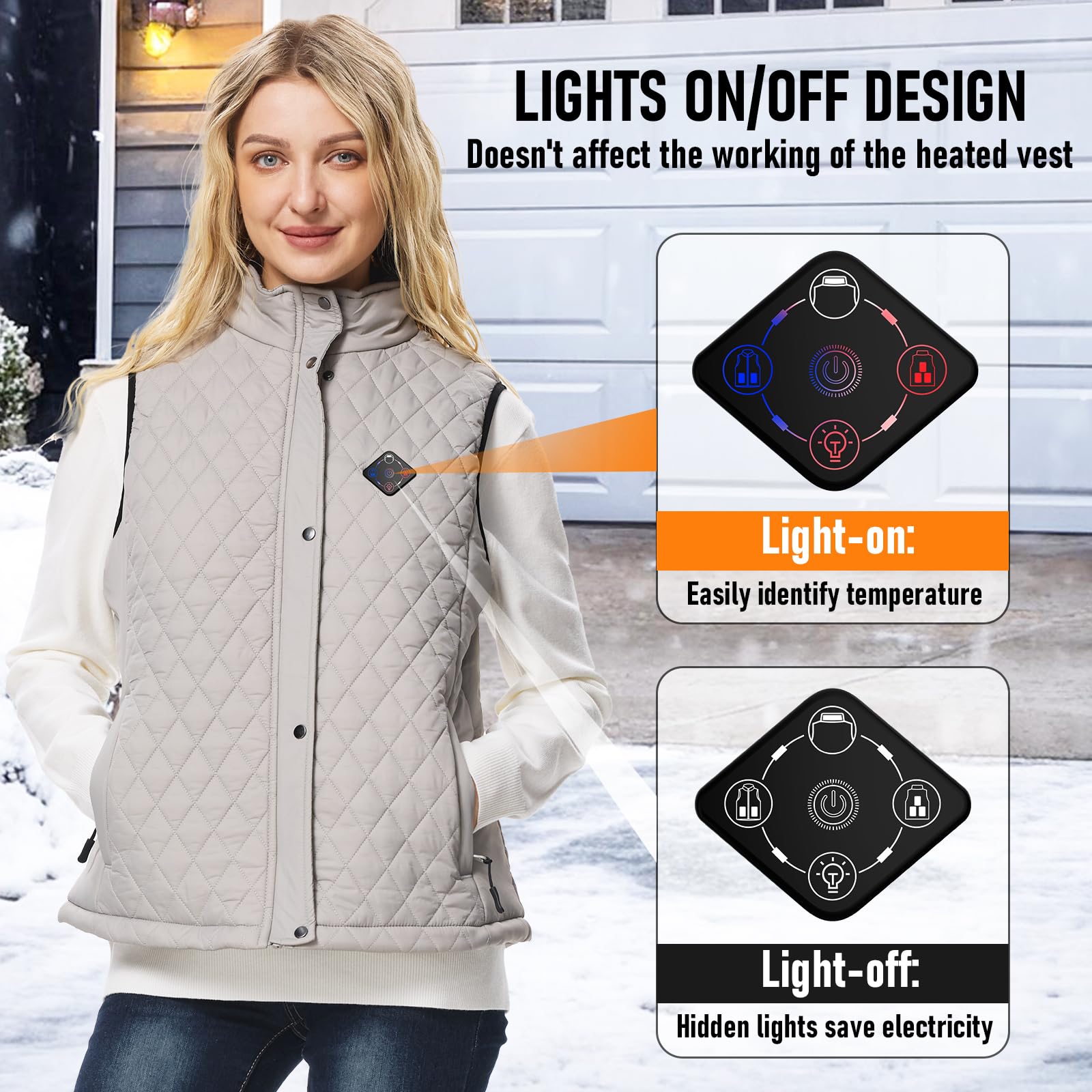 CHAPAREL CHAPAREL 16000mAh battery pack clipped to vest for long-lasting warmth.