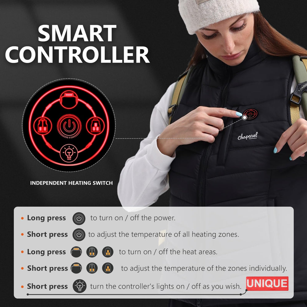 CHAPAREL heated vest US size guide and manual help you find a proper fit.