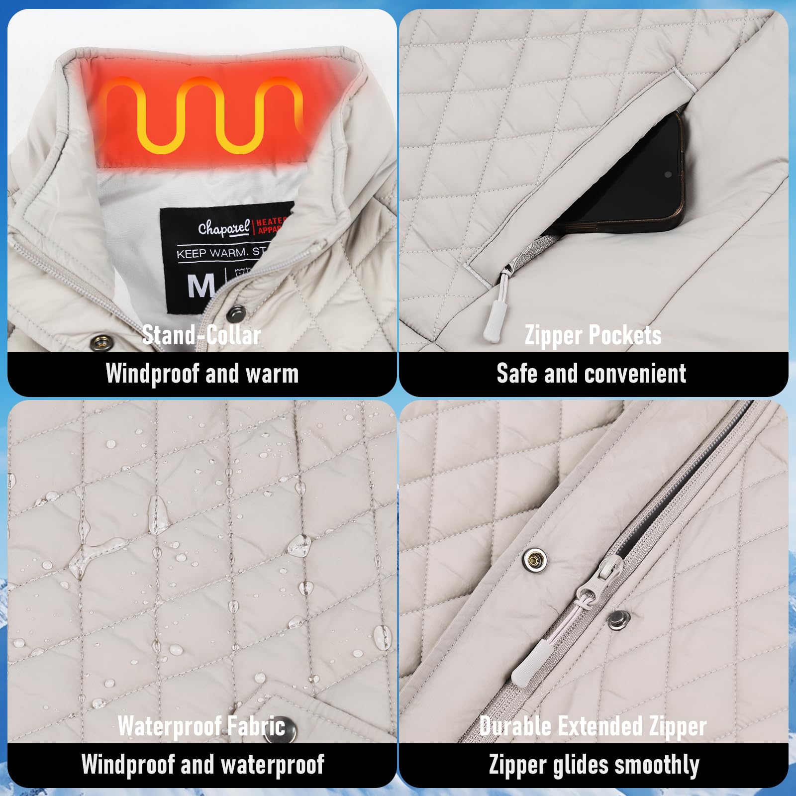 CHAPAREL Women's heated vest on a hike showing compact battery and lightweight warmth.