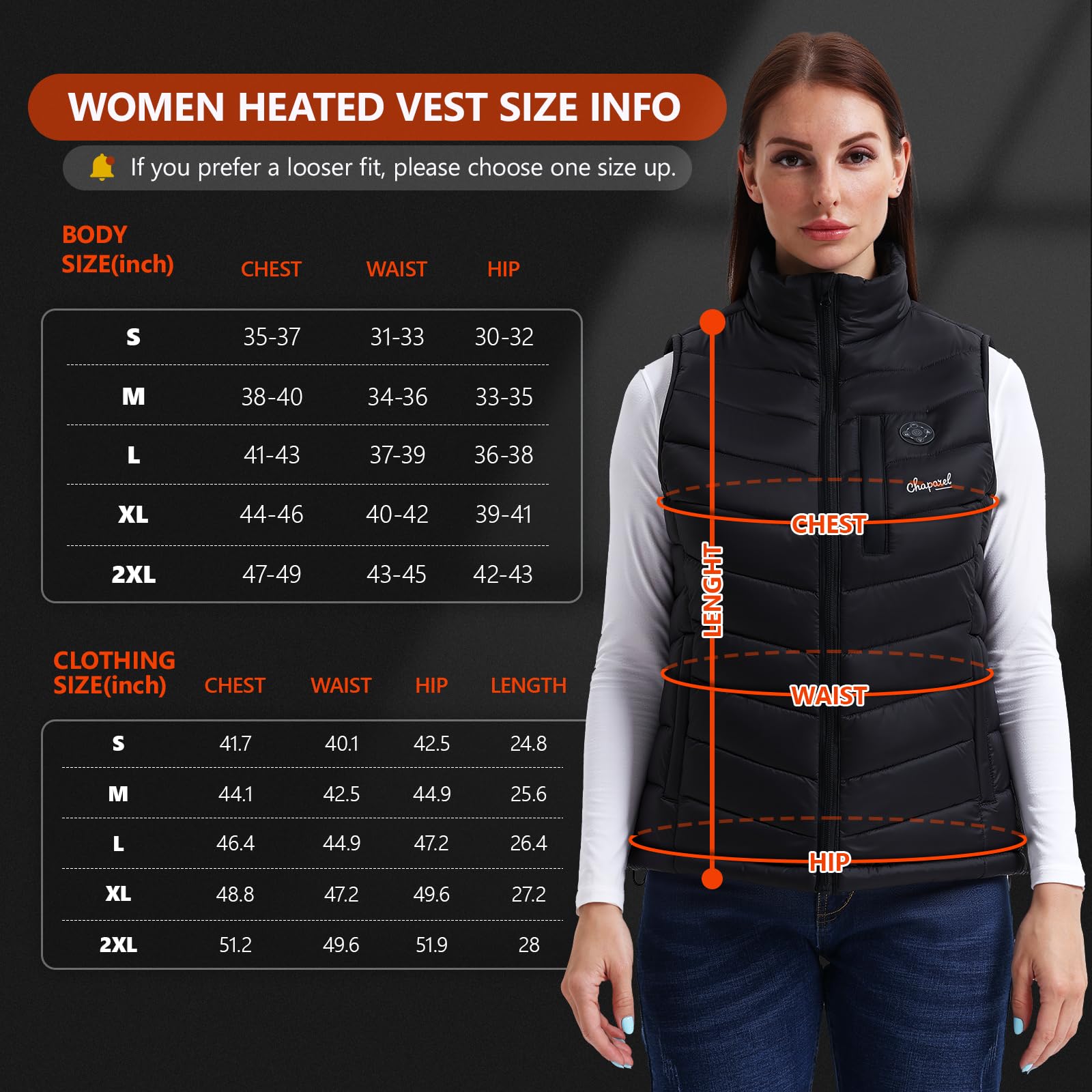 CHAPAREL vest heat zones target neck back and abdomen for focused warmth