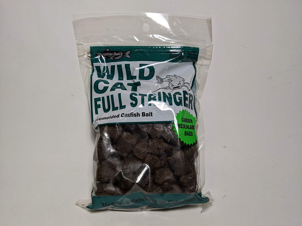 Label on Charlie Charlie Wildcat dough bait showing size and use tips