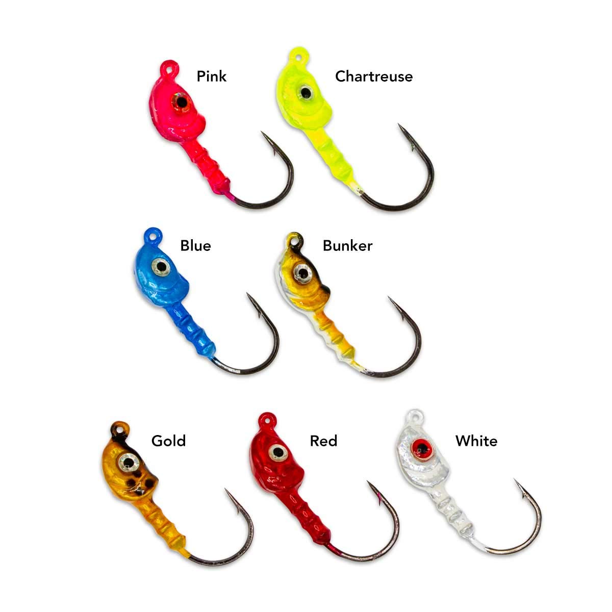 Charlie's Worms double-eye ball jig enhances secure hooks during strong fights.