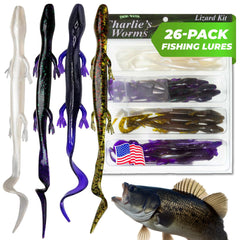 Charlie's Worms Gecko Lizard kit 26-piece swimbait, ideal for bass and multi-species fishing