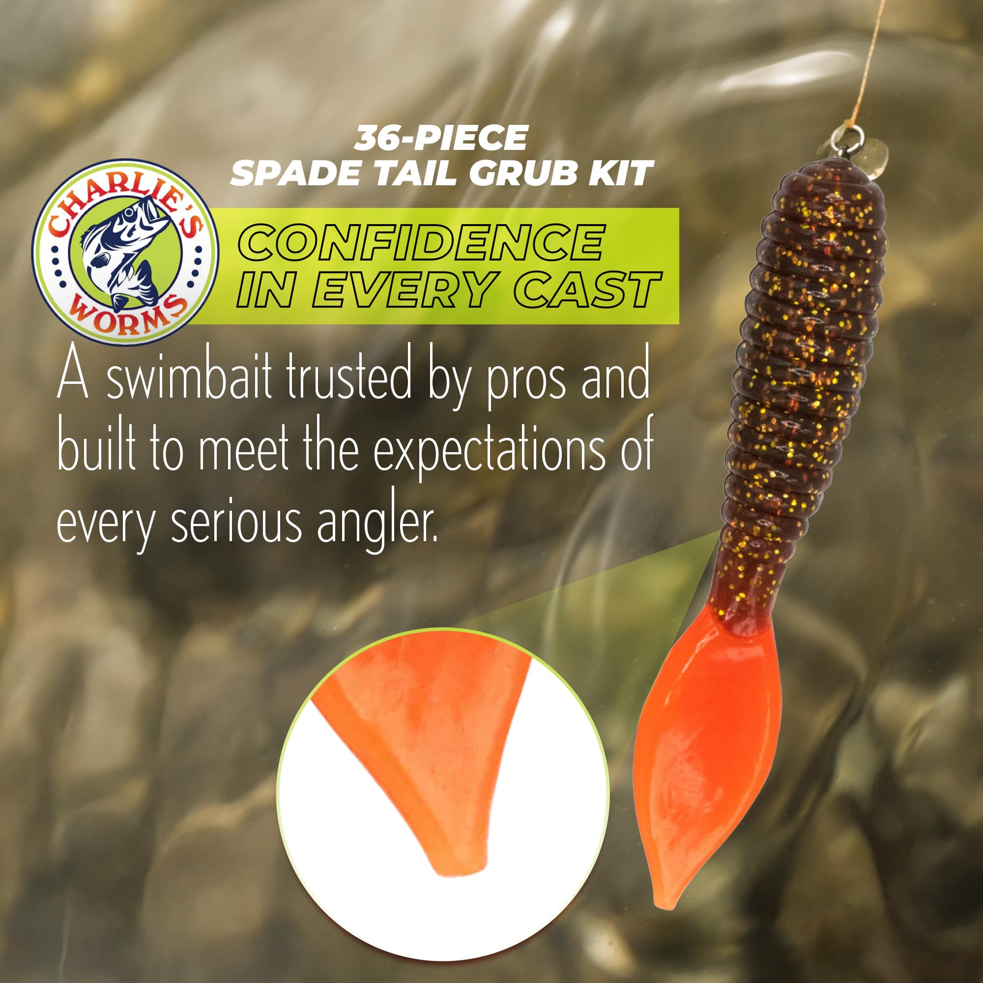 Charlie's Worms jig heads ready-to-use rig for quick setup on bass lures.