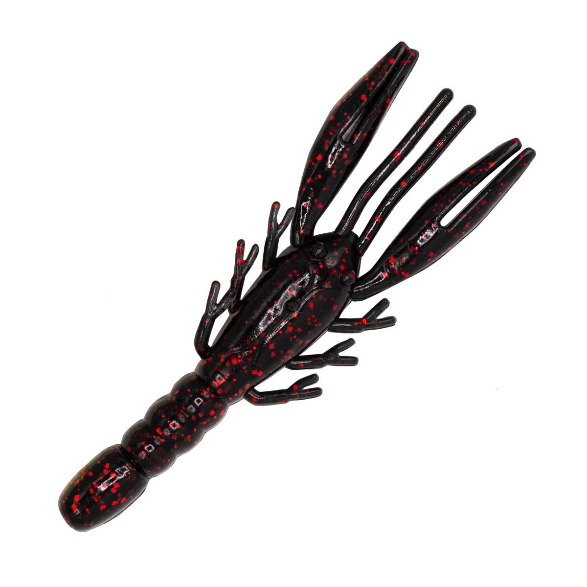 Charlie's Worms large crawfish neon black red flake lure scented for bass.