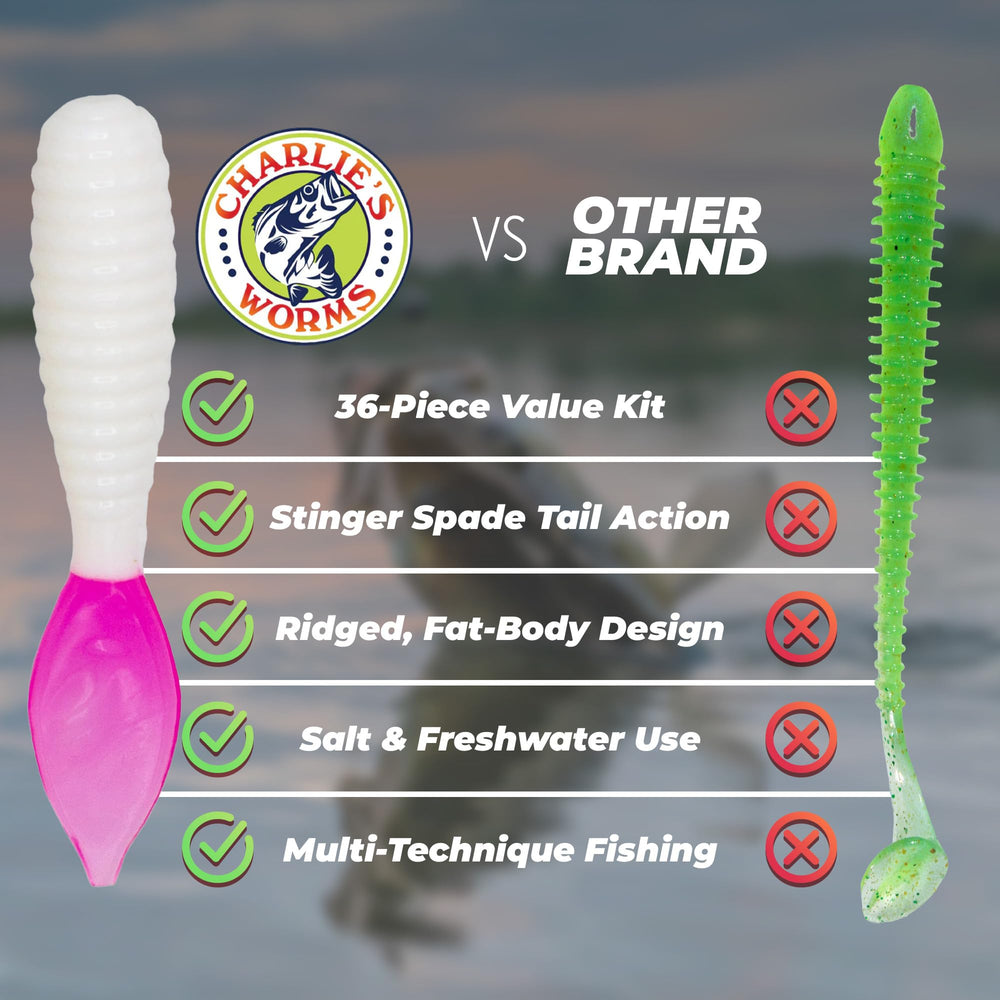 Charlie's Worms spade-tail grub kit includes practical tackle essentials.