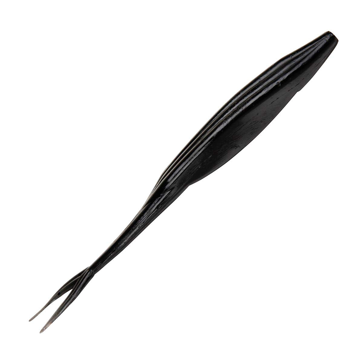 Charlie's Worms Swimming Juke black lure side view shows twin tails for vibrations.