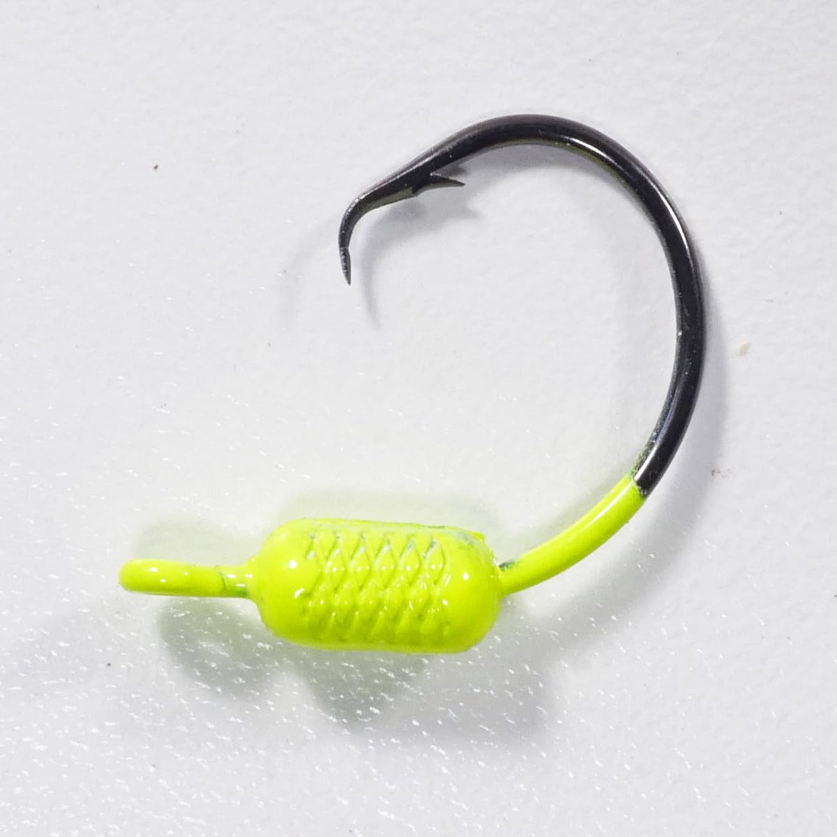Chartreuse weighted circle hook jig with 3/0 Mustad Demon inline hook, 1/32 oz, 25-pack