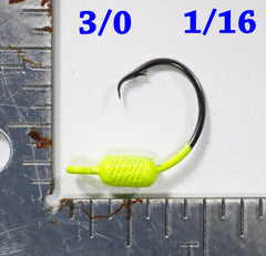 Chartreuse weighted circle hook jig with 4/0 Mustad Demon inline hook, 1/16 oz, 25-pack
