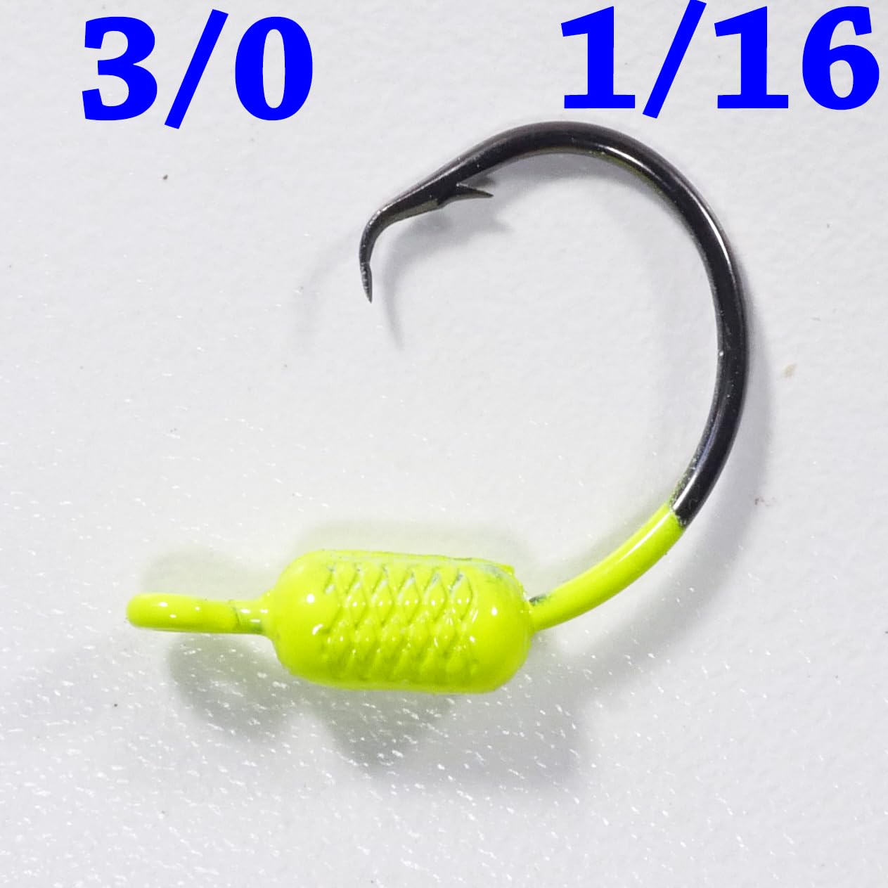 Chartreuse weighted circle hook jig with 4/0 and 5/0 Mustad Demon inline hooks, 1/8 oz, 25-pack