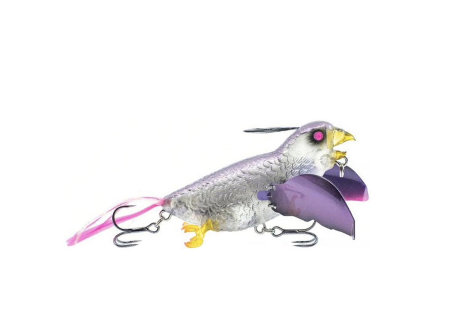 Chasebaits Smuggler 2.5in Purple Ghost lure imitates a distress bird to attract topwater strikes