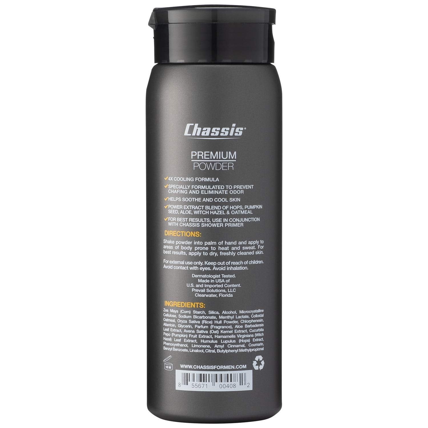 Chassis Ice Premium Body Powder dry feel helps stay fresh through the day.