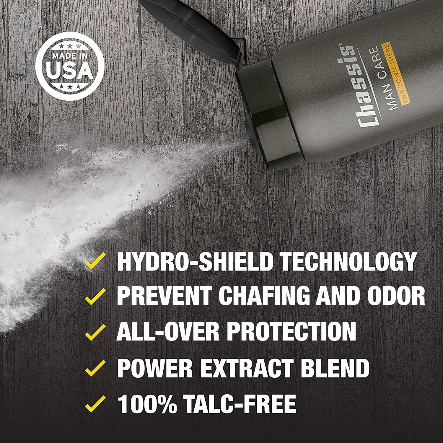 Chassis Ice Premium Body Powder dusting texture highlights a lightweight, talc-free formula.