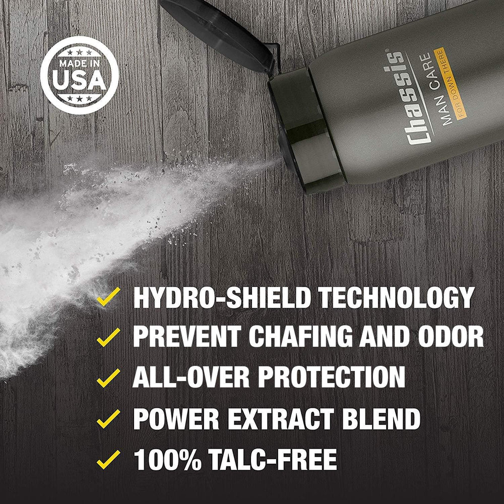 Chassis Ice Premium Body Powder dusting texture highlights a lightweight, talc-free formula.