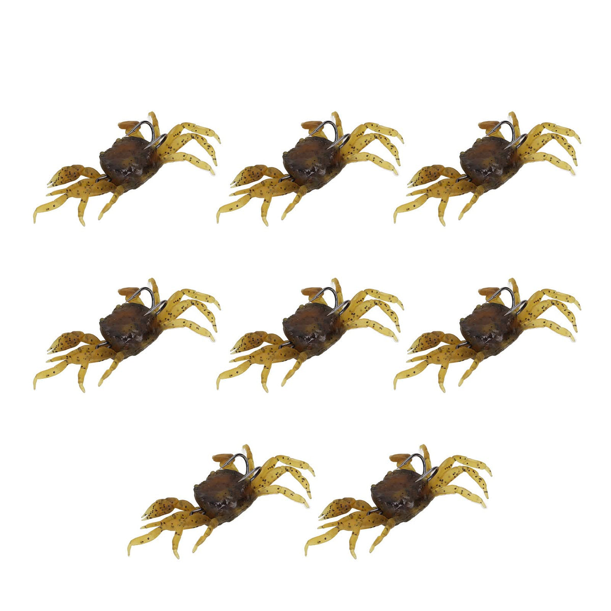 Chazcool 8PCS artificial crab baits – yellow brown silicone crab lure, front view