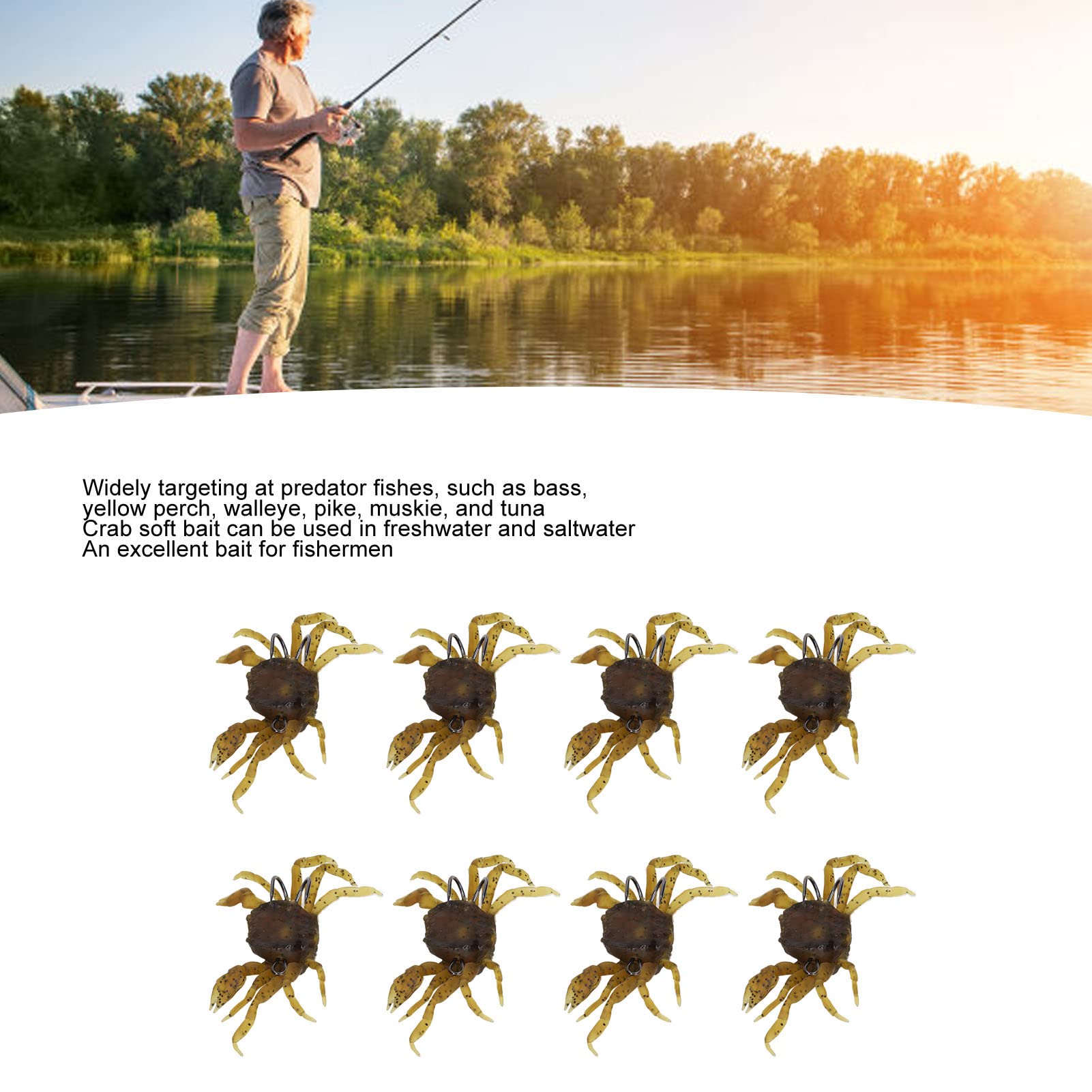 Eight crab soft baits in yellow brown color