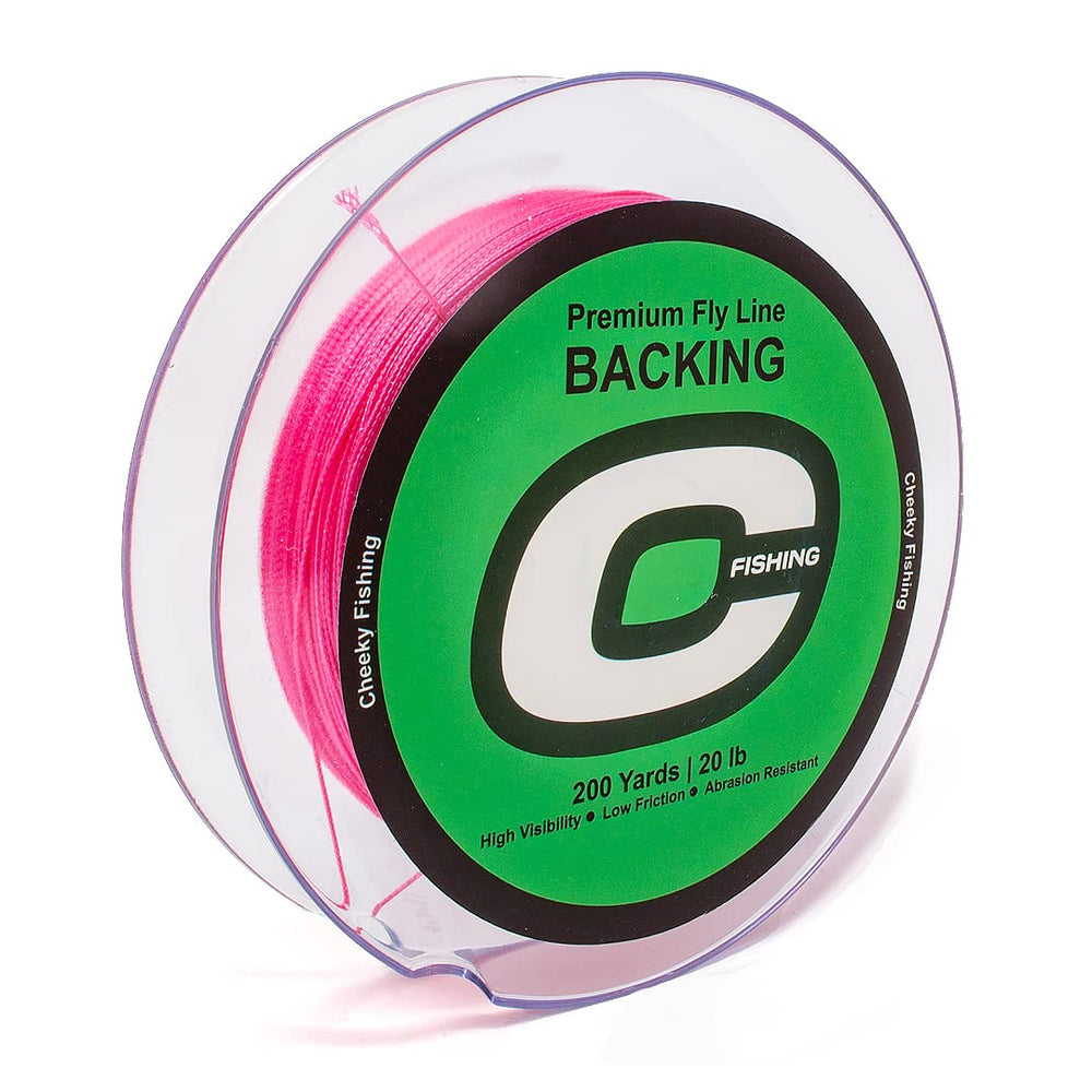 Cheeky Premium pink backing on a reel showing smooth, low-friction performance for varied waters.