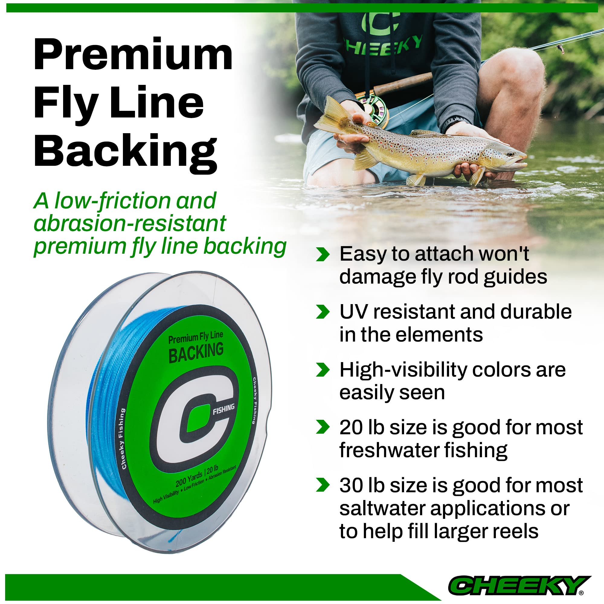 Cheeky Fishing premium fly line backing orange high-visibility for line tracking