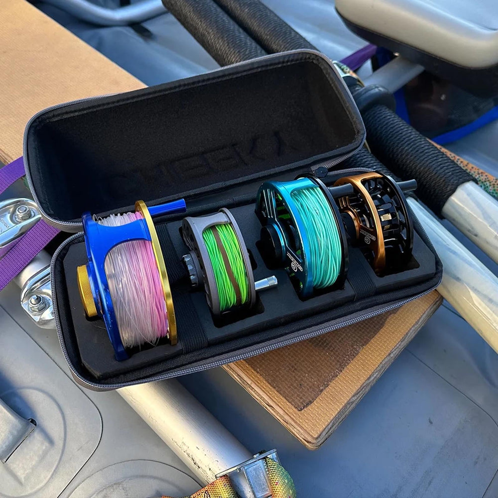 Cheeky Reel Capsule Case grey in-use image for on-the-go storage