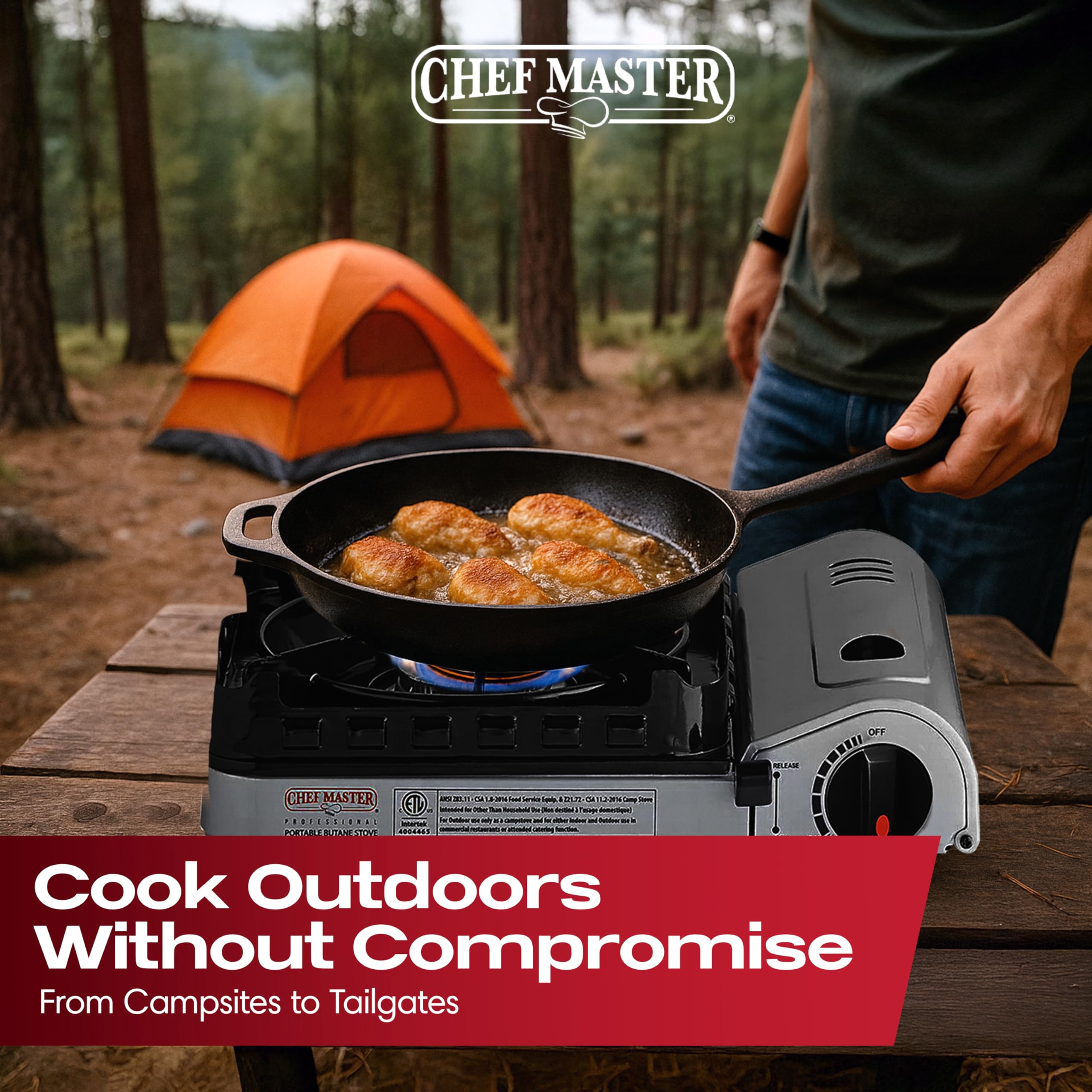Chef Master stove ideal for camping, hiking, tailgating and emergencies