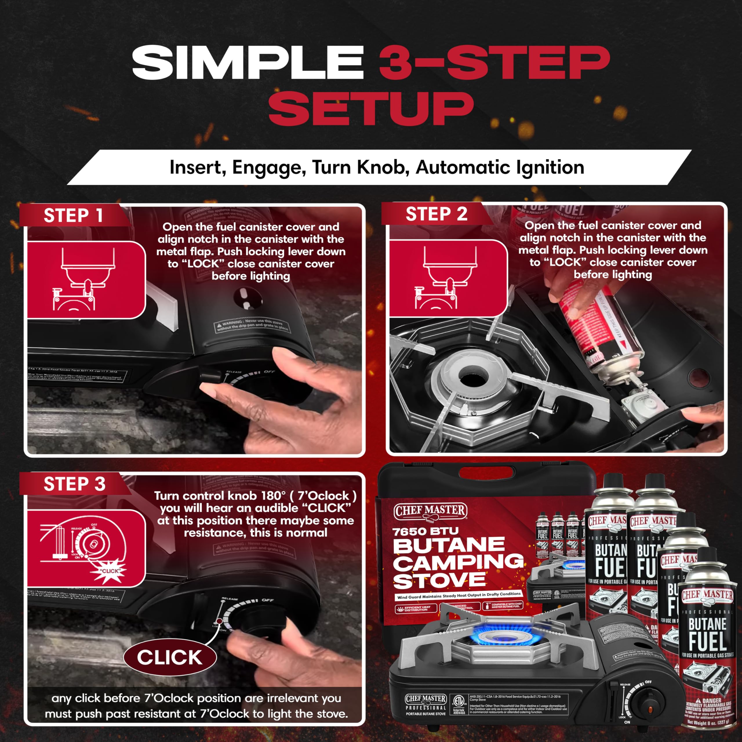 Chef Master camping stove in use for quick outdoor meals
