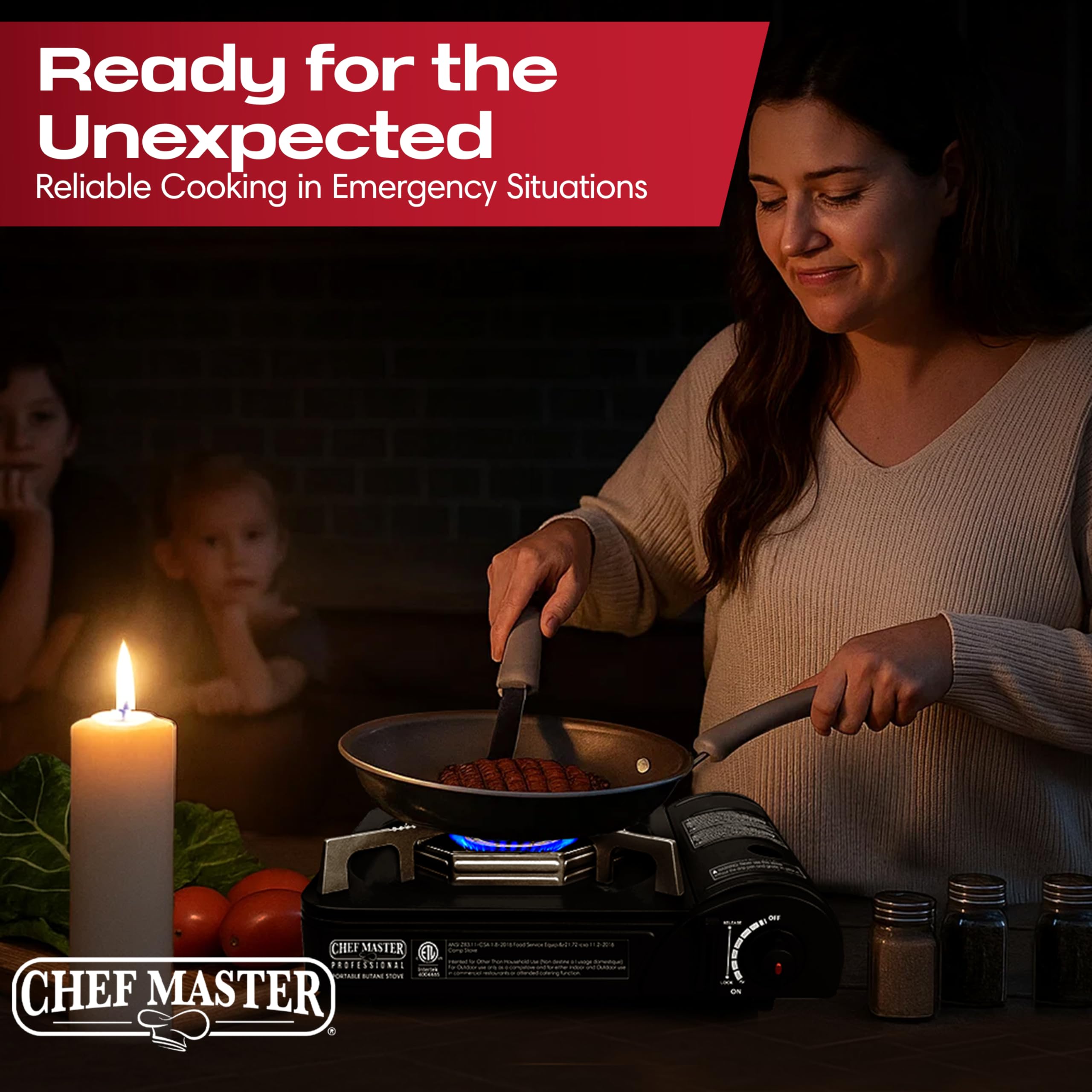 Chef Master stove setup for camping, boiling water outdoors