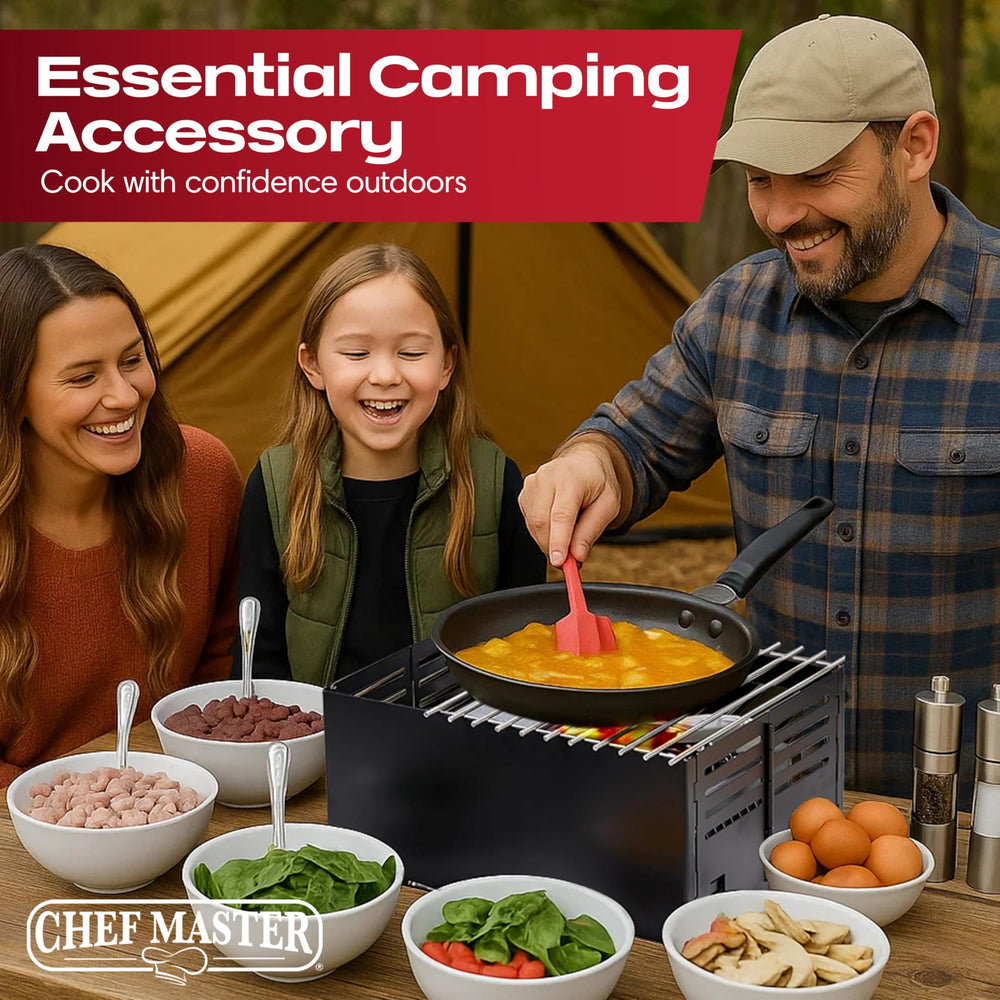 Dishwasher-safe wind shield for easy cleanup after cooking.