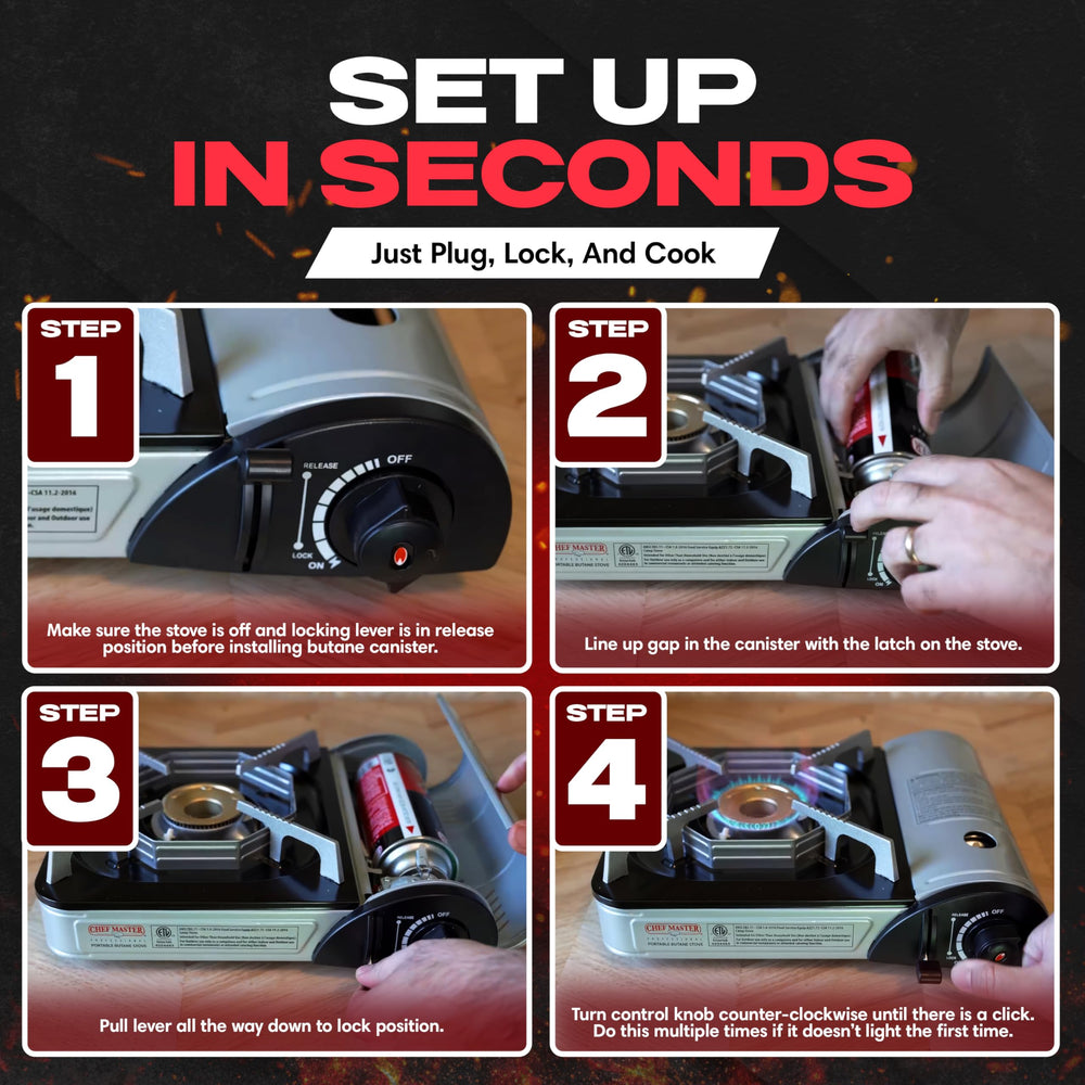 Chef Master Grill Boss automatic safety shutoff feature for outdoor use.