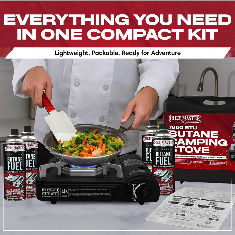 Chef Master hard-shell carry case protects the stove during travel