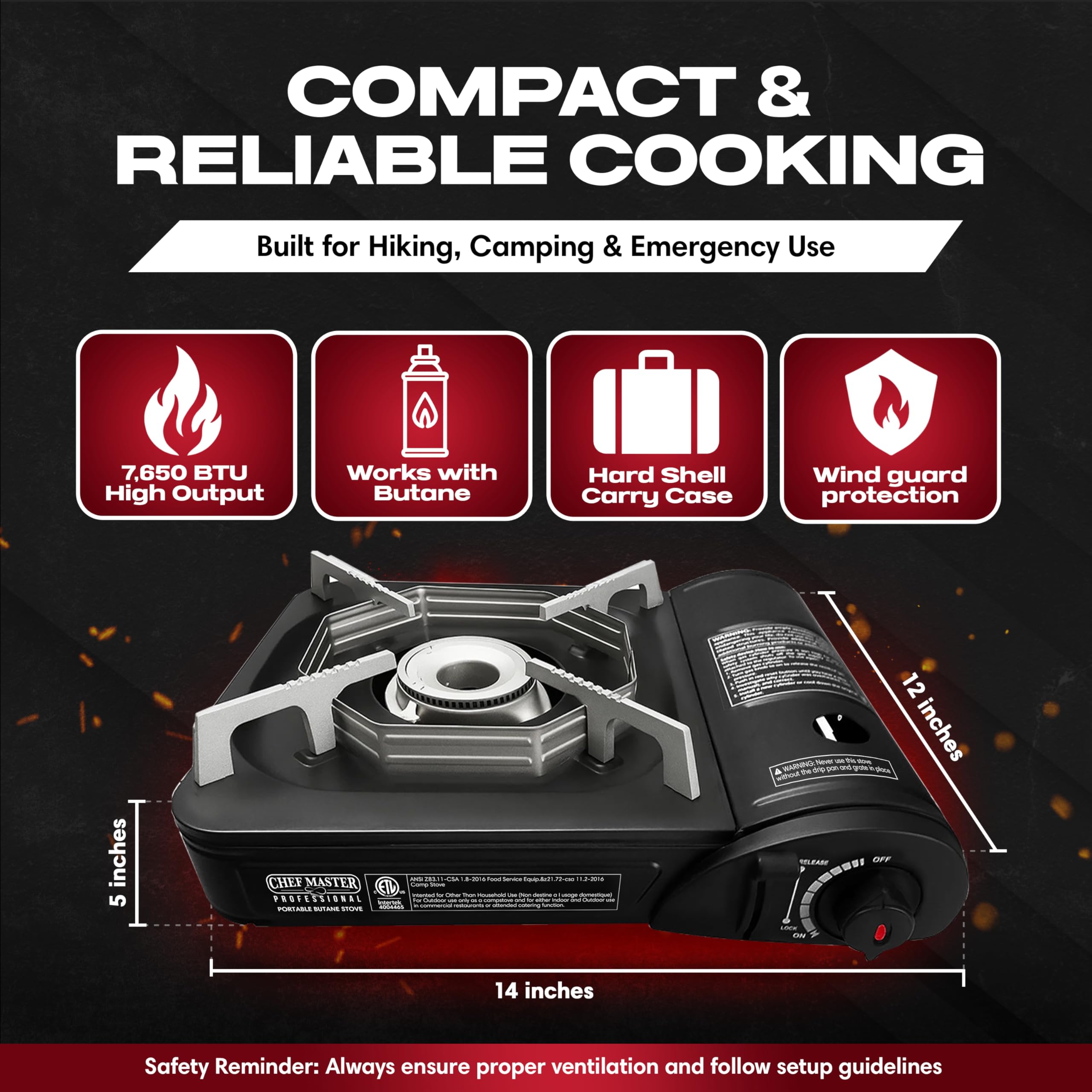 Chef Master stove kit includes four 8oz butane canisters for reliability
