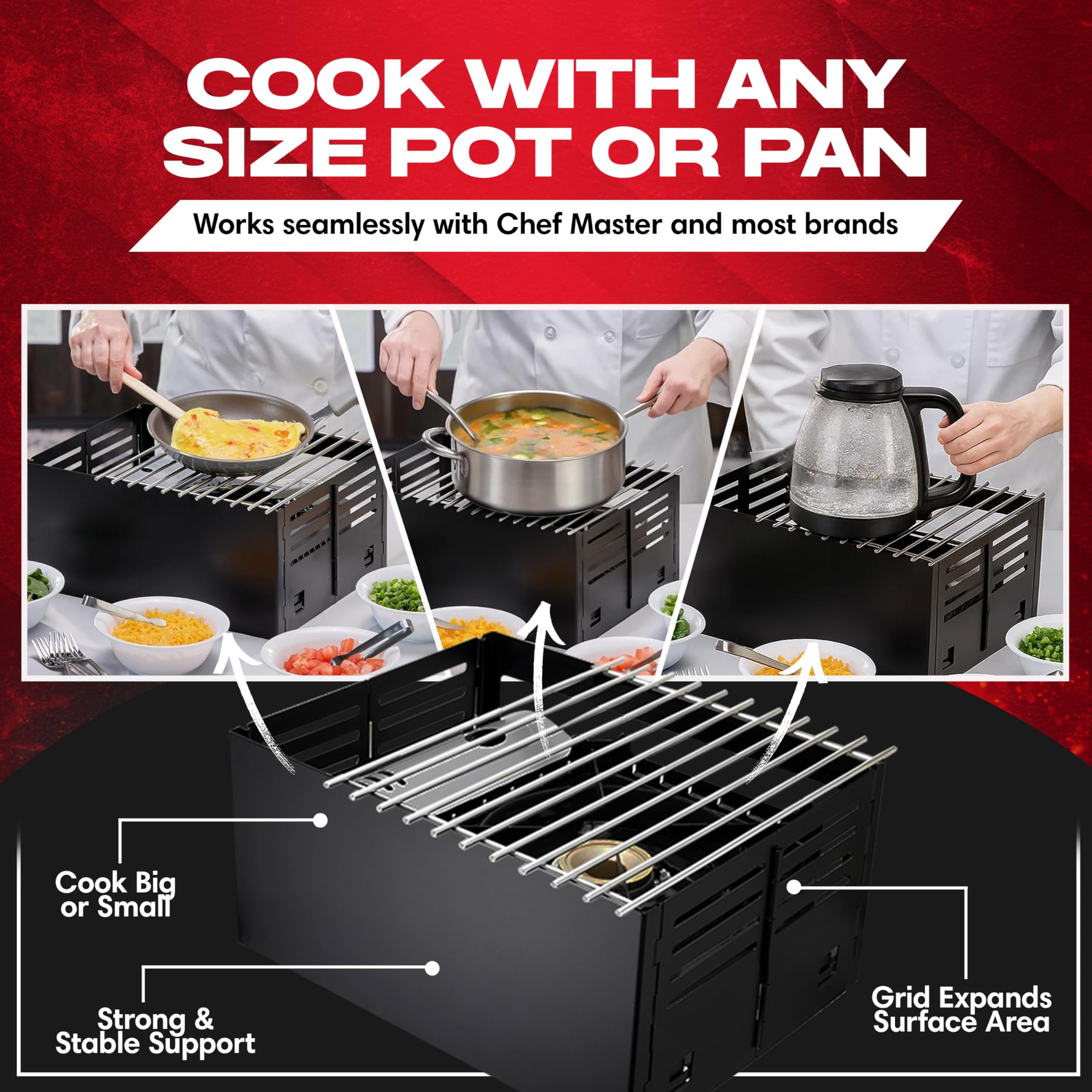 Stove heat shield that doubles as a compact grill wind blocker.