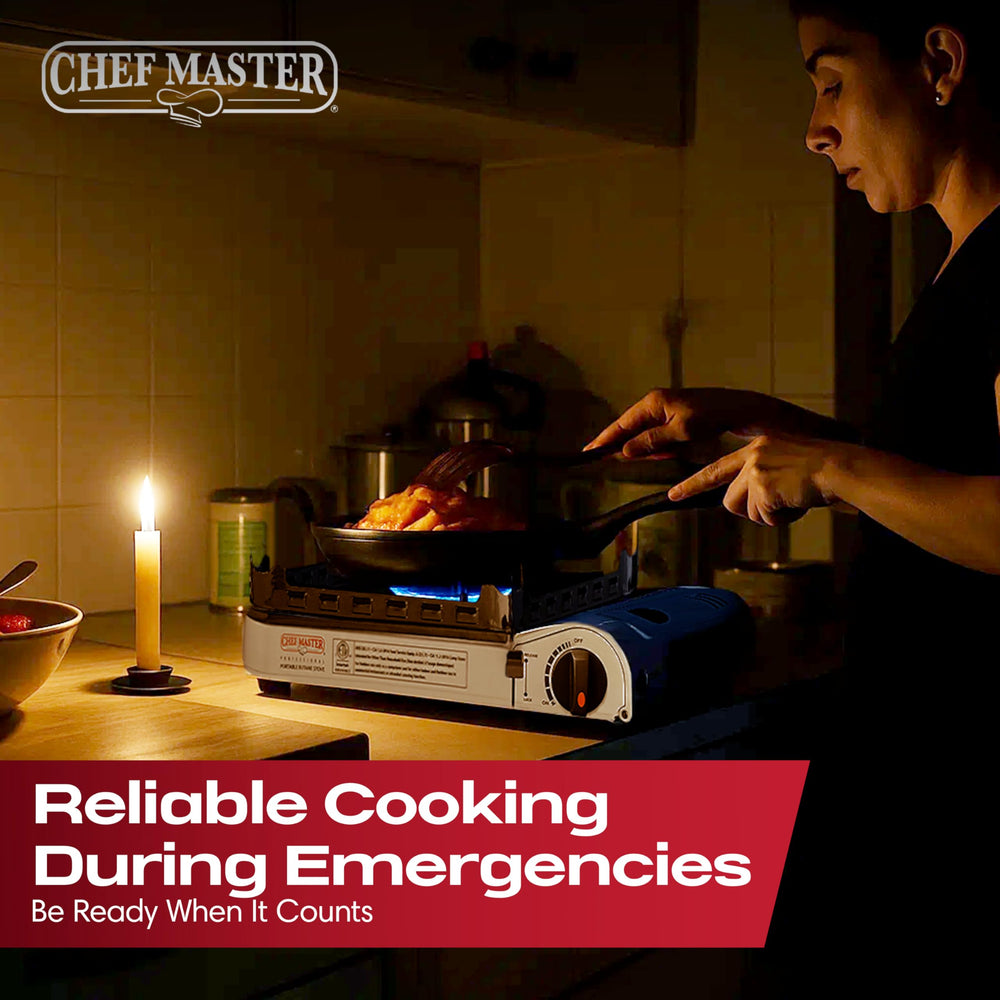 Chef Master stove in use boiling water quickly on outdoor setup
