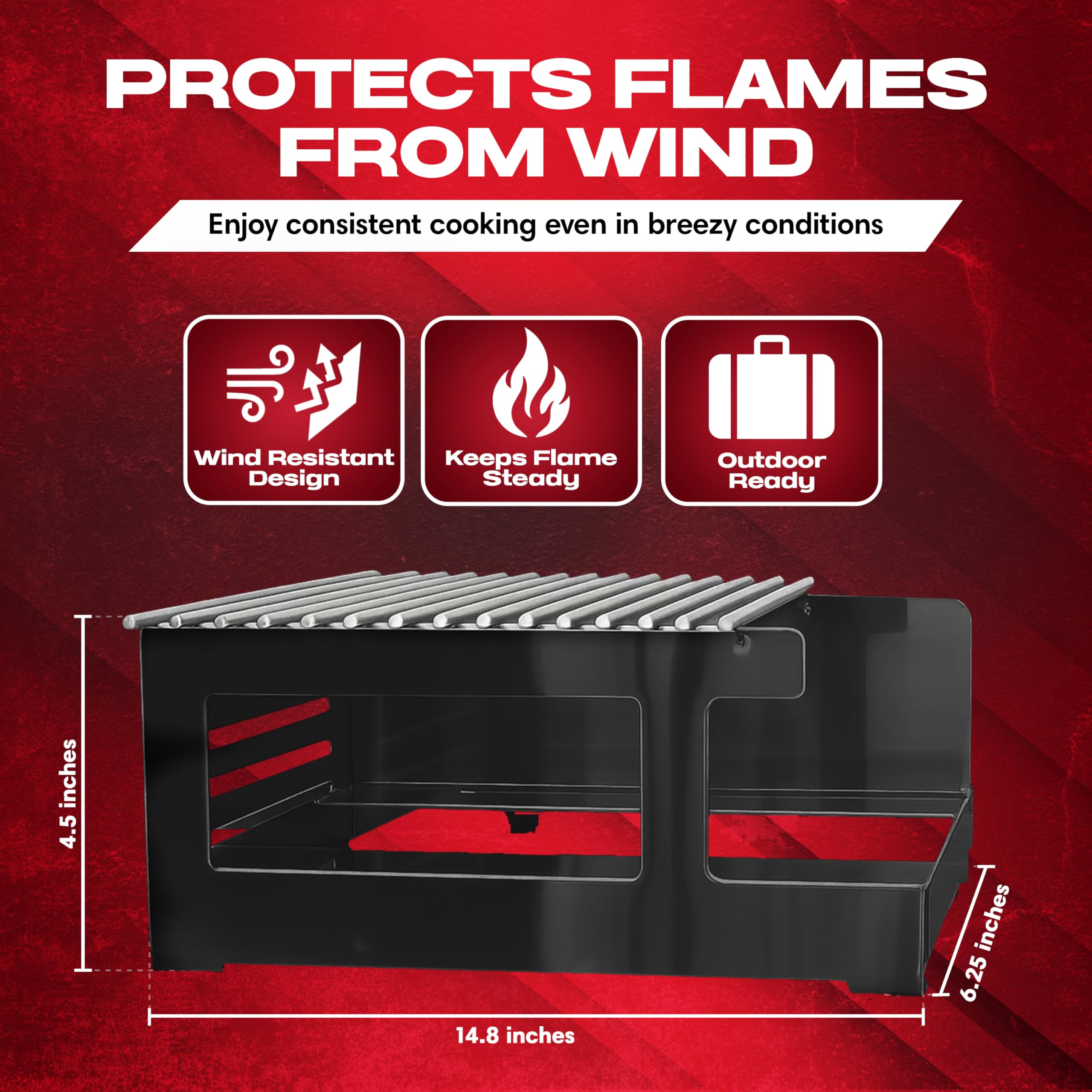 Stainless steel wind blocker panel from Chef Master for steady outdoor flames.