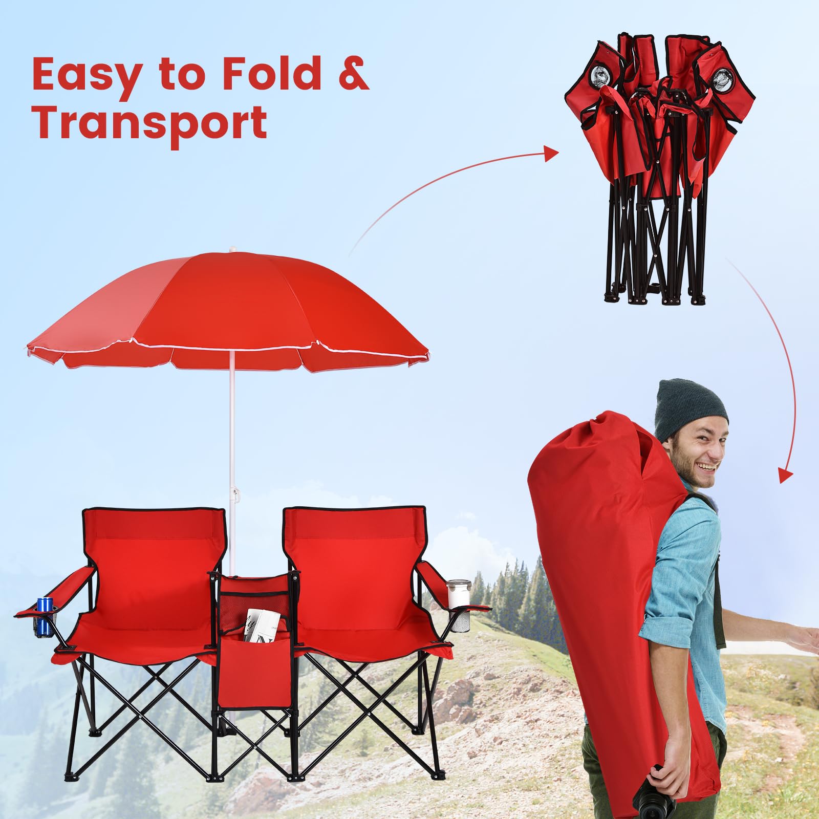 CHEFJOY double camping chair drink holder keeps beverages within reach.