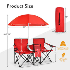 CHEFJOY double camping chair shows mini table and pockets for organized gear.