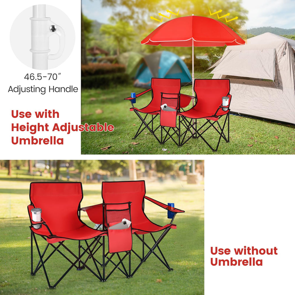 CHEFJOY double camping chair side pockets store magazines and sundries.