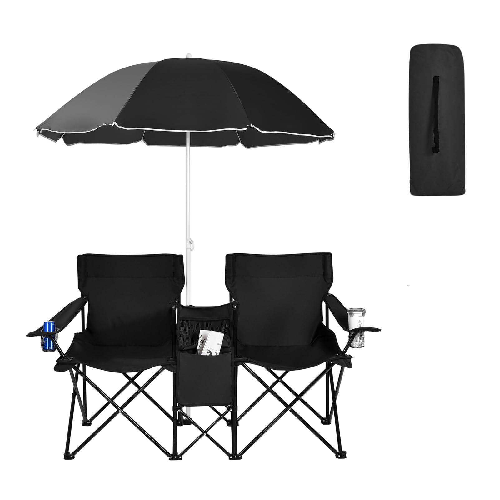 CHEFJOY double camping chair sunshade: adjustable shade for comfortable days at the beach or park.