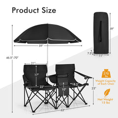 CHEFJOY two-person camping chair with pockets keeps essentials within reach.