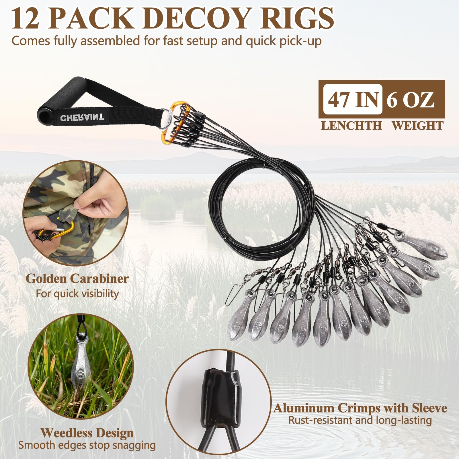 CHERAINTI duck decoy weights ready-to-attach for fast setup.