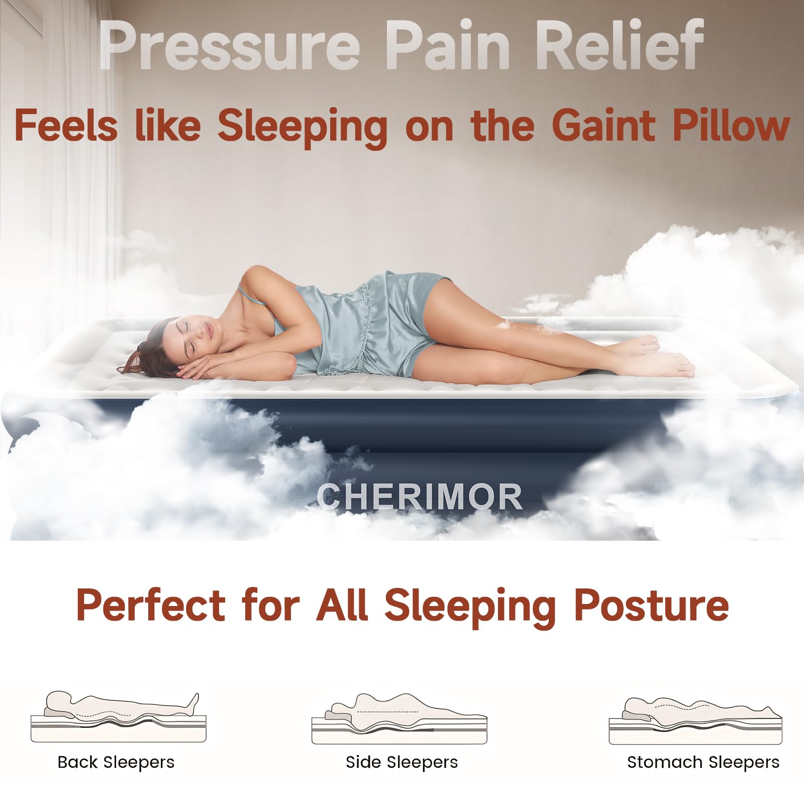 CHERIMOR mattress uses 0.42mm PVC for durability and waterproofing.