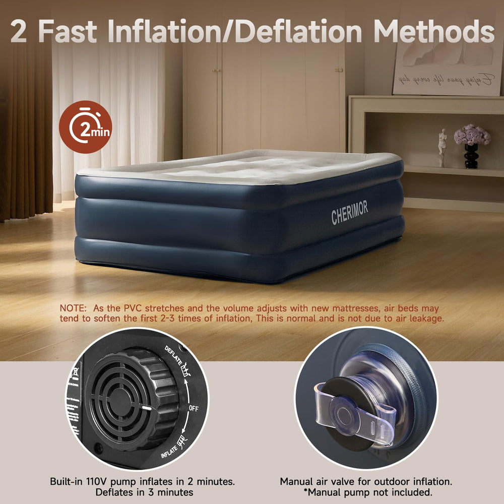 CHERIMOR air mattress includes carry bag for easy transport.